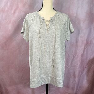 Doe & Rae Grey and White Tie Up Blouse.  Sz M